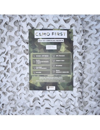 Filet de camouflage à la découpe Camo First (2m de large) - Blanc / Gris